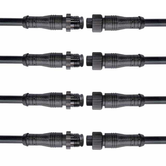 M12 4-Pin LED Connector Set - Male & Female Plug with 30cm 18AWG Cable, IP67 Waterproof for Outdoor LED Strips, Car, Truck, Boat Lighting